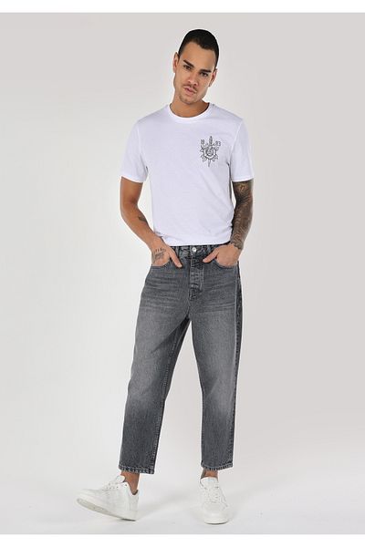 Colin's Pantaloni de jeans gri pentru bărbați, cu picioare scurte, cu o formă relaxată