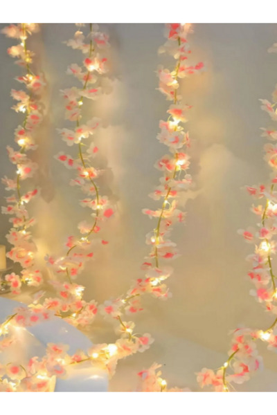 ledison 1 Adet Yapay Kiraz Çiçeği SAKURA ve 3 Metre Led Işık Seti - Yapay Çiçek Sarmaşık - Bahar Esintisi