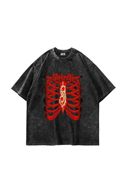 Bak Moda Slipknot crvena Štampano Oversize kroj unisex isprana crna majica