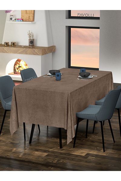 FAVOLLİ Velvet Textured Cashew Color Tablecloth