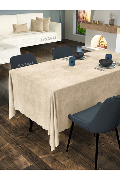 FAVOLLİ Velvet Textured Beige Color Tablecloth