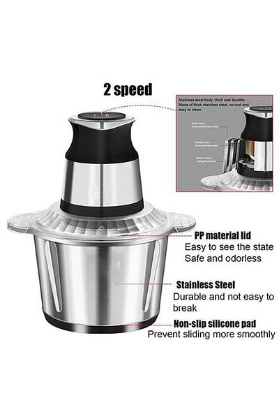 COOYA 3L Electric Meat Grinder,300W,2 Modes,4 Blades,Easy to Clean,Suitable for All Ingredients,Silver