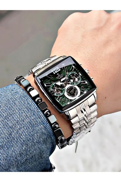 Reward Silver Color Square Model Functions Active Men's Wristwatch + Bracelet