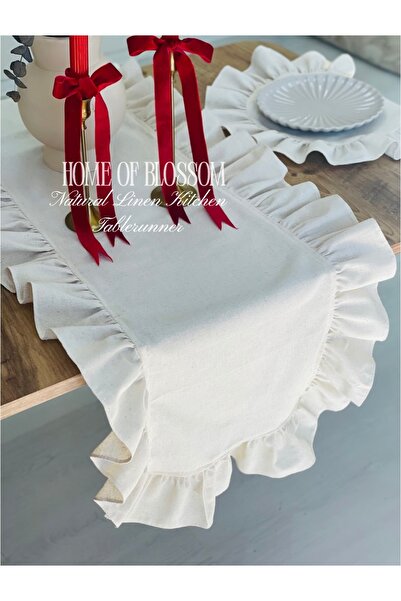 HOME OF BLOSSOM 40x140cm Ham Keten Fırfırlı Runner