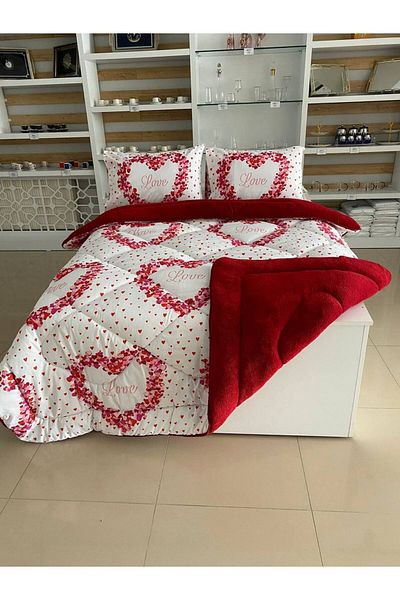 argehome Double Double Sided Luxury Welsoft Elite Quilt Soft Fleece Quilt and Pillow Case Love Burgundy