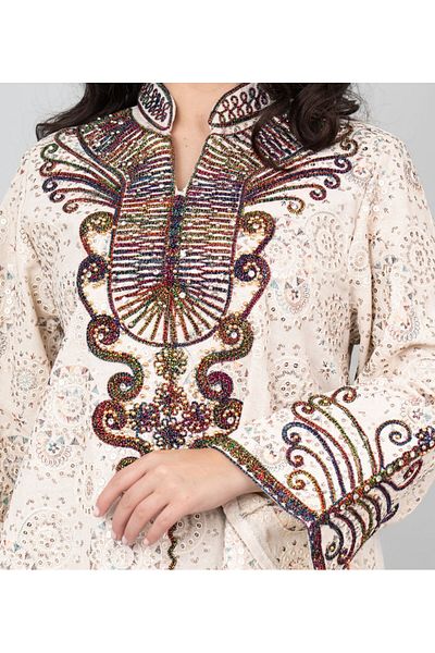 IKKXA Elegant Embroidered Linen Jalabiya