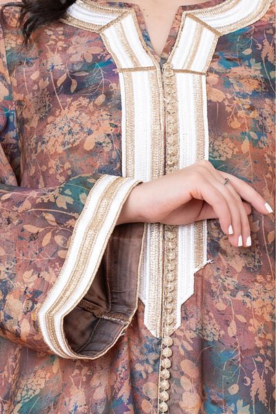 IKKXA Embroidered Floral Print Jalabiya