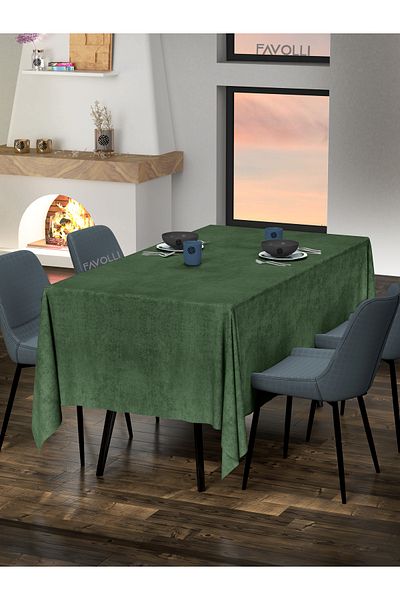 FAVOLLİ Velvet Textured Olive Leaf Tablecloth