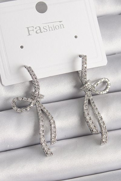 Skygo Brass Silver Color Zircon Stone Ribbon Model Women's Earrings - Tj-Bkp9898