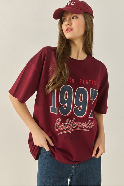 Bianco Lucci Tricou supradimensionat din bumbac imprimat 1997 pentru femei 3056 60284048