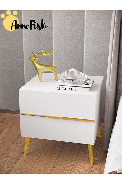 AnneFish Nightstand Luxury Home Bedside Table 2 Drawers Gold Side End Service Table for Bedroom Living Room