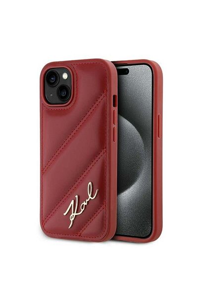 Karl Lagerfeld IPhone 15 Case, Diagonal Quilted Script, Karl Lagerfeld - Red