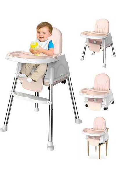 Yelajoy Foldable baby high chair, BPA free, load capacity 50kg, height adjustable, easy to clean, pink