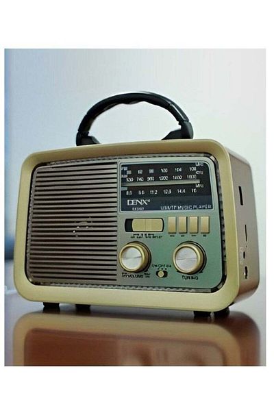 Denx راديو FM - AM - SW ذهبي/بني/أسود، صوت محمول بتقنية البلوتوث، بطاقة TF، قرص فلاش USB، تشغيل AUX