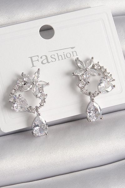 Skygo Brass Silver Color Zircon Stone Flower Model Dangle Drop Detail Women's Earrings - Tj-Bkp9912