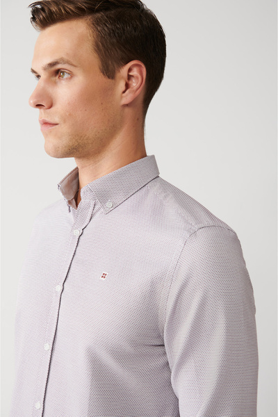 Avva Men's Claret Red Buttoned Collar Cotton Easy-Iron Shirt A32Y2089