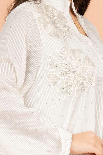 IKKXA Floral Fantasy Crystal Jalabiya with Elegant Stripes