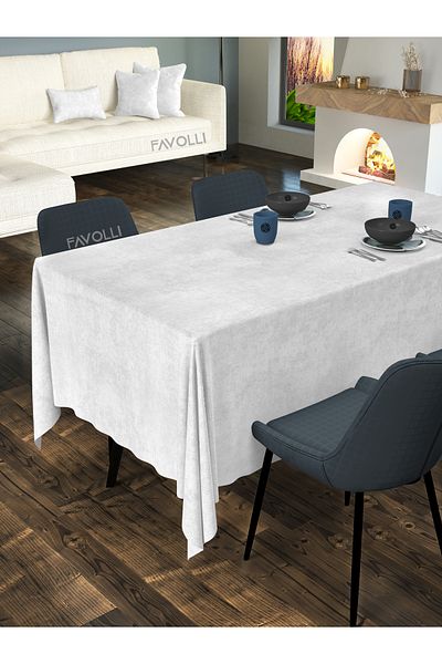 FAVOLLİ Velvet Textured White Color Tablecloth