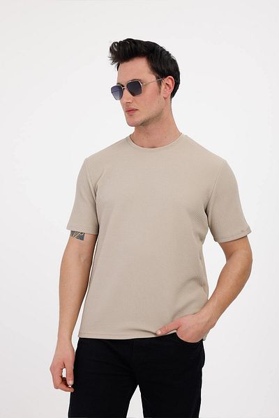 Decas BASIC&COOL Crew Neck Βαμβακερό T-Shirt - Μπεζ