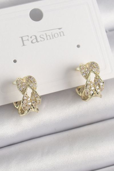 Skygo Brass Gold Color Zircon Stone Twist Hoop Model Women's Earrings - Tj-Bkp9864