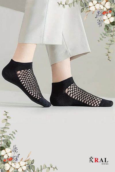 KRAL SOCKS Women's Booties (6 Pairs) Quarter Socket Mesh Model Cotton Anti-Sweat Socks Set