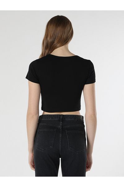 Colin's Tricou negru cu mânecă scurtă pentru femei, slim fit, cu gât rotund