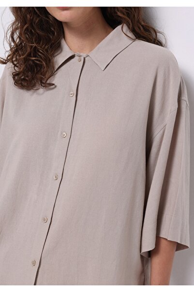 Colin's Relaxed Fit Shirt Neck Düz Kadın Bej ¾ Kol Gömlek