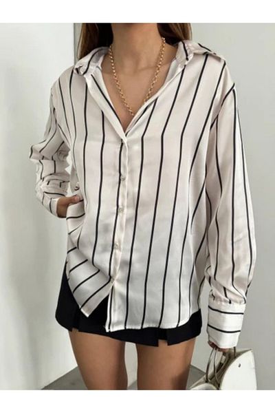 Pelin Jeans Cămașă din satin cu dungi