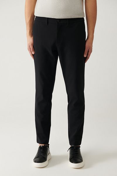 Avva Men's Black Slim Fit Elastic Waist 360 Degree Flexible Technical Fabric Trousers A41Y3077
