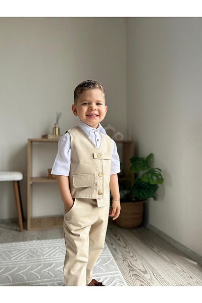 favorimkids Premium Cream Suit Shirt Included (Short Sleeve)
