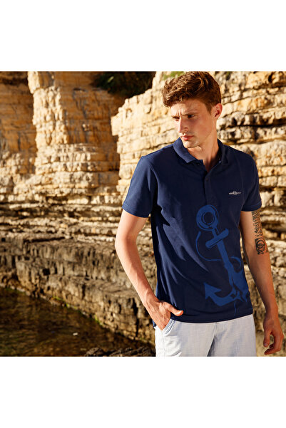 ANEMOSS Marine Navy Blue Men's Polo Collar T-Shirt