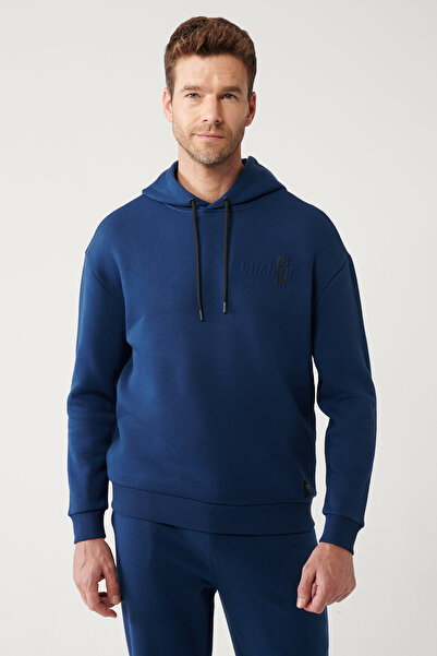 Avva Erkek İndigo Kapüşonlu 3 İplik Şardonlu Sweatshirt A32Y1190