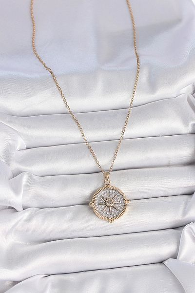 BESKAR 316L Steel Gold Color Zircon Stone Compass Model Women's Necklace