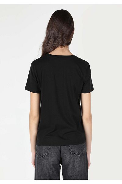 Colin's Tricou cu mânecă scurtă pentru femei, negru, cu imprimeu, cu decolteu rotund