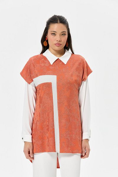 Esswaap Block Detailed Suede Inner Outer Suit Orange