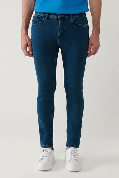 Avva Pantaloni de jeans flexibili, albaștri, spălați cu piatră B 003526