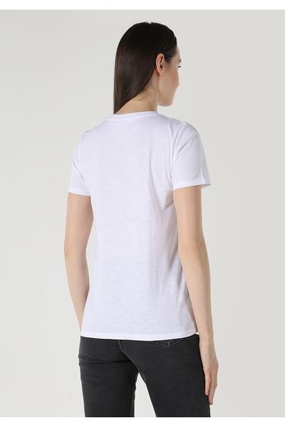 Colin's Tricou alb cu mânecă scurtă pentru femei, cu decolteu rotund, cu croială normală