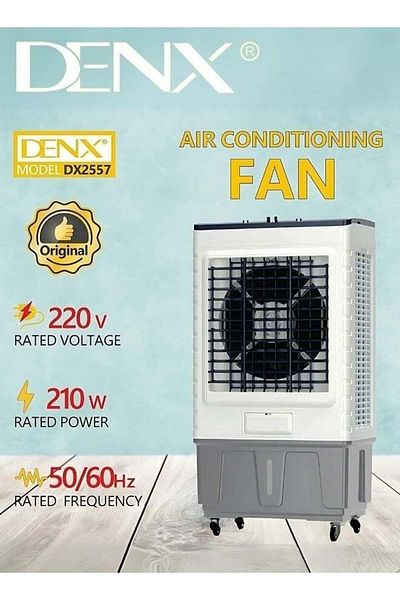 Denx مبرد هواء صحراوي محمول بثلاث سرعات 60 لتر 220 فولت 210 واط مساحة تبريد 90 متر أبيض