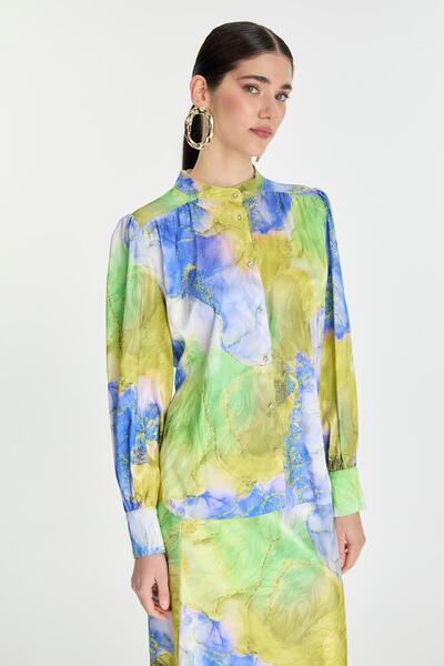 Zühre Πουκάμισο με πράσινο μοτίβο με γιακά δικαστή - G-0082