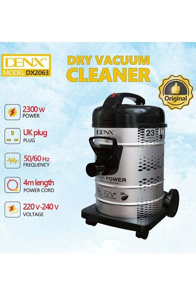 Denx مكنسة كهربائية للتنظيف الجاف DX2063 بقوة 2300 واط وسعة 23 لترًا