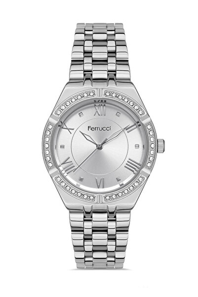 Ferrucci Kadın Çelik Kordon Gümüş Kol Saati Çelik Kasa Su Almaz Taşlı Model 2 Yıl Garantili Kutulu