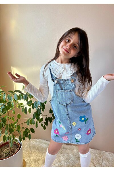 chacharon KIZ ÇOCUK KOT ÇİÇEK NAKIŞLI JİLE ELBİSE