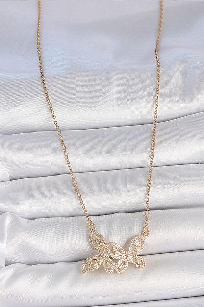 BESKAR 316L Steel Gold Color Chain Zircon Stone Butterfly Model Women's Necklace