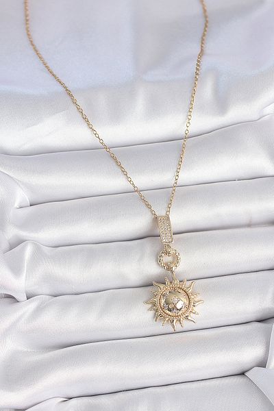 BESKAR 316L Steel Gold Color Zircon Stone Dangle Sun Model Women's Necklace