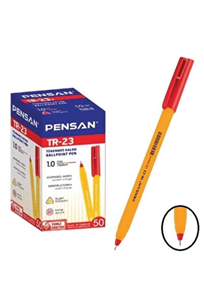 Pensan TR-23 Üçgen Tükenmez Kalem 1.0 mm 50 Adet - Kırmızı