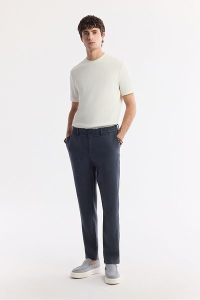 Avva Ανδρικό Anthracite Relaxed Fit Elastic Waist 100% λινό παντελόνι B003032