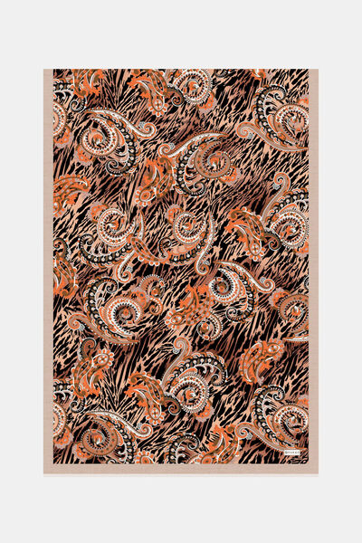 Vakko شال حريري من الفوال منقوش باللون البني