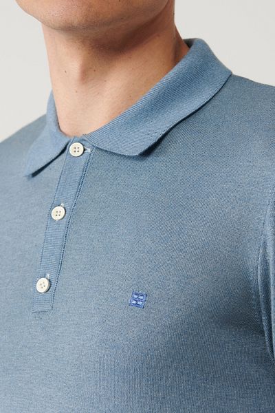 Avva Ανδρικό πλεκτό μπλουζάκι Indigo Polo Neck - 3 κουμπιά, Garment Dyed, A41y5068