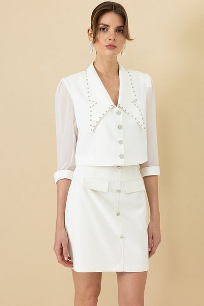 Ekol Double Sleeve Short Jacket with Stone Collar