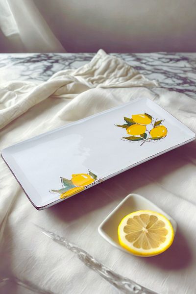 Manaferra Lemon Pattern Handmade Organic Presentation Plate 36X17 cm